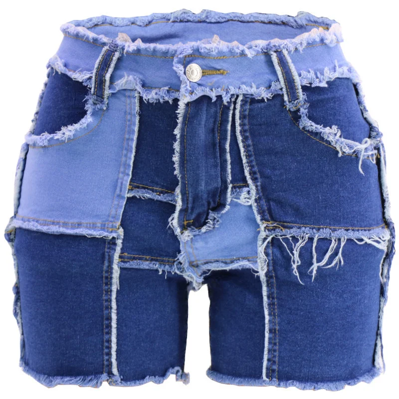 Layered Comfort Patchwork High Elastic Denim Women'S Shorts Wholesale Womens Clothing N3823090500066