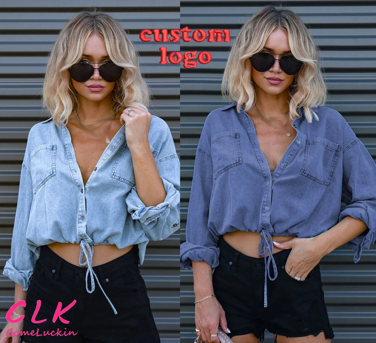 Literary Style Custom Logo Women Fall Winter Ladies Denim Shirt Top Loose Casual Long Sleeve Lace