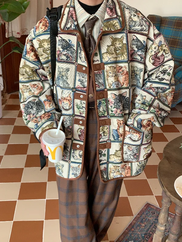 Sports And Leisure Vintage Cat Print Jacket
