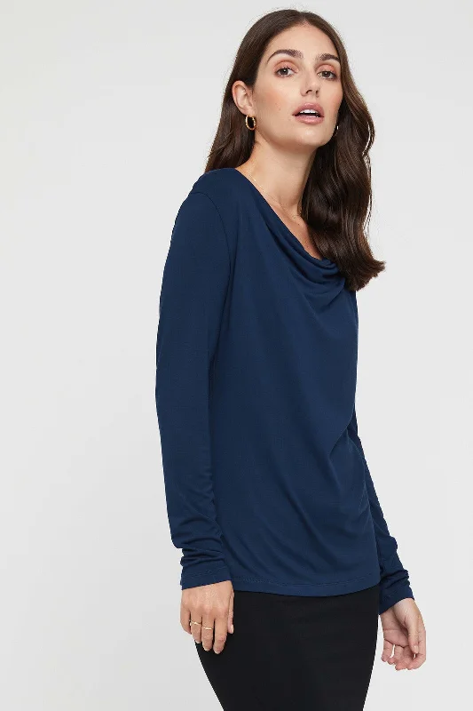 Dressing Tips Long Sleeve Cowl Neck Top - Navy