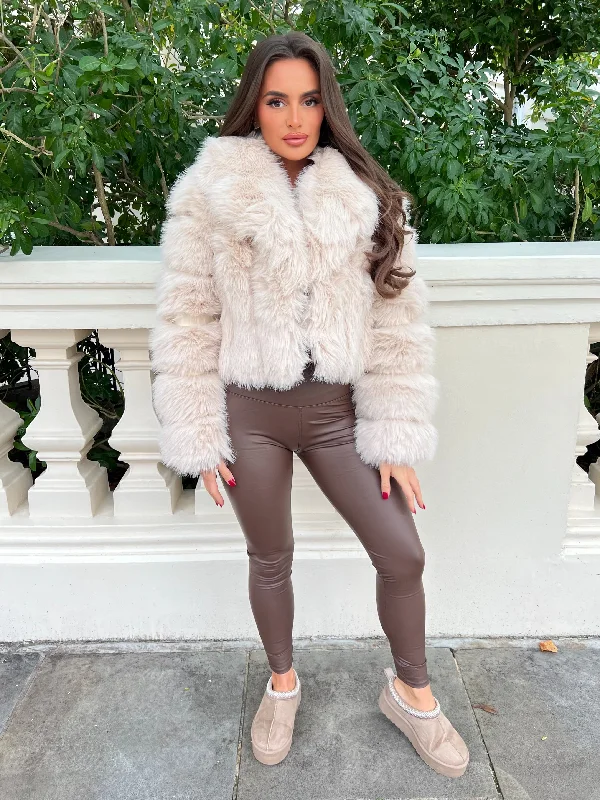 Modern Tailoring Light Beige Premium Faux Fur Collared Jacket