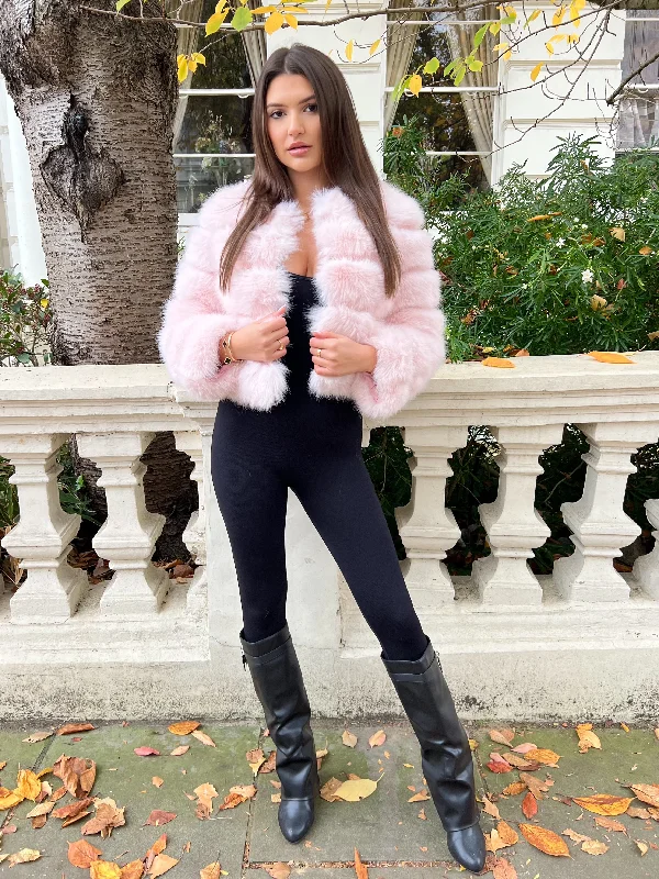 Fashion Design Baby Pink Premium Faux Fur Jacket