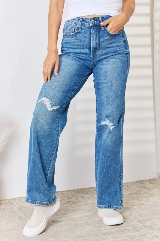 Comfortable And Simple Judy Blue Full Size High Waist Distressed Straight-Leg Jeans