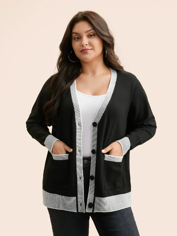 Weekend Style Contrast Button Up Pocket Cardigan