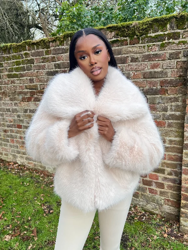 Sexy Fun Beige Premium Faux Fur Collared Jacket
