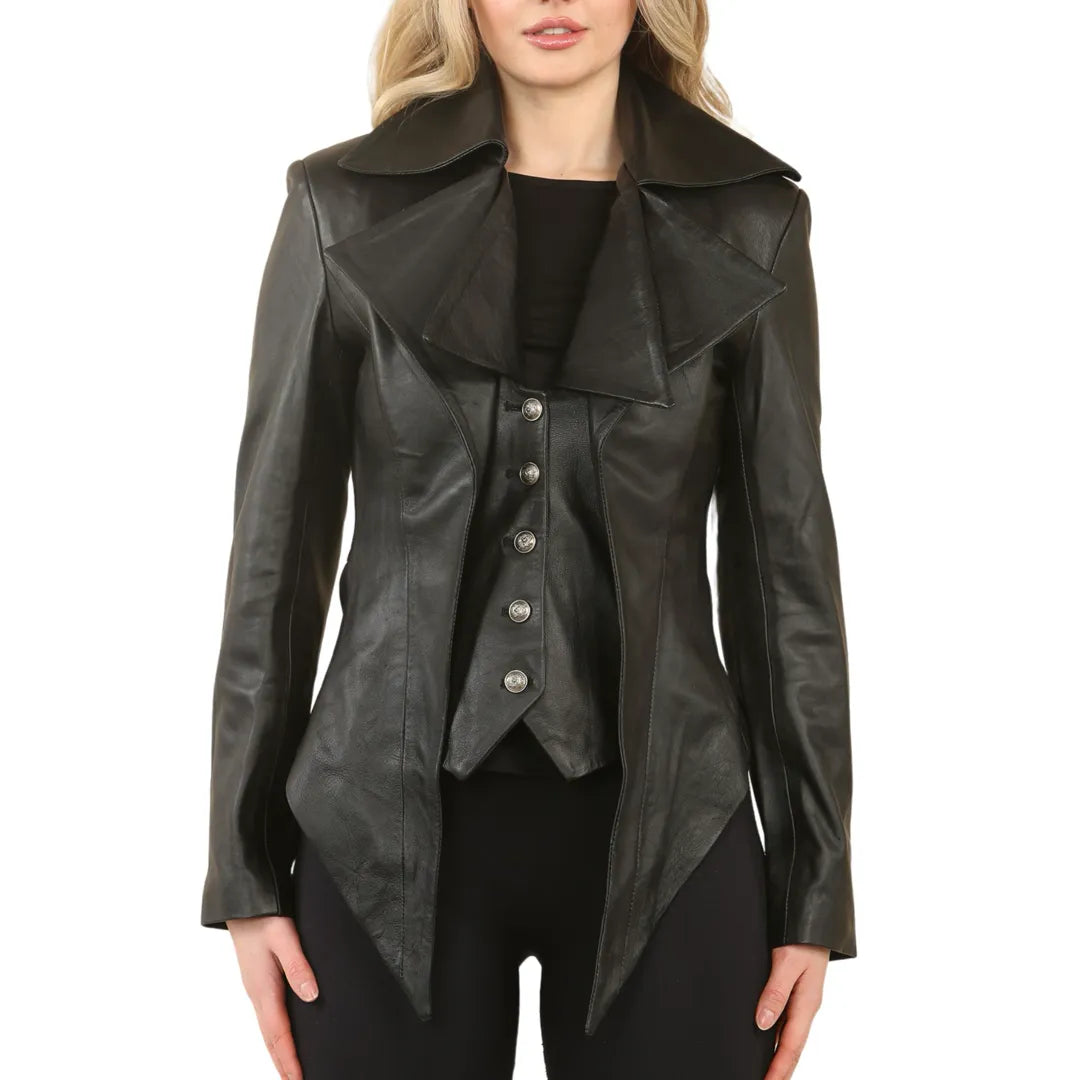 Editorial Design Women's Gothic Mid-Length Edwardian Leather Jacket