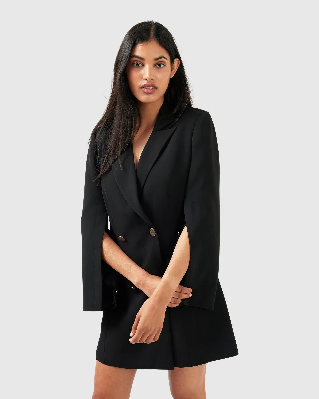 French Style Diamond Heart Blazer Dress - Black