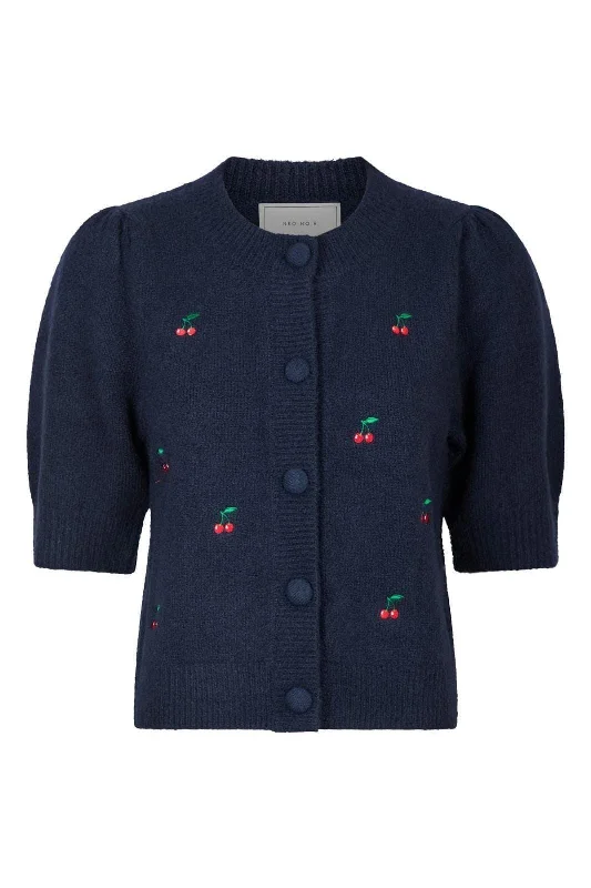 Comfortable Tops Neo Noir - Trudy Embroidery Knit Cardigan - Navy