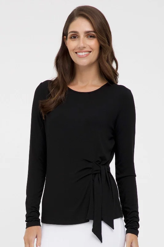 Youthful Style Tie Front Top - Black