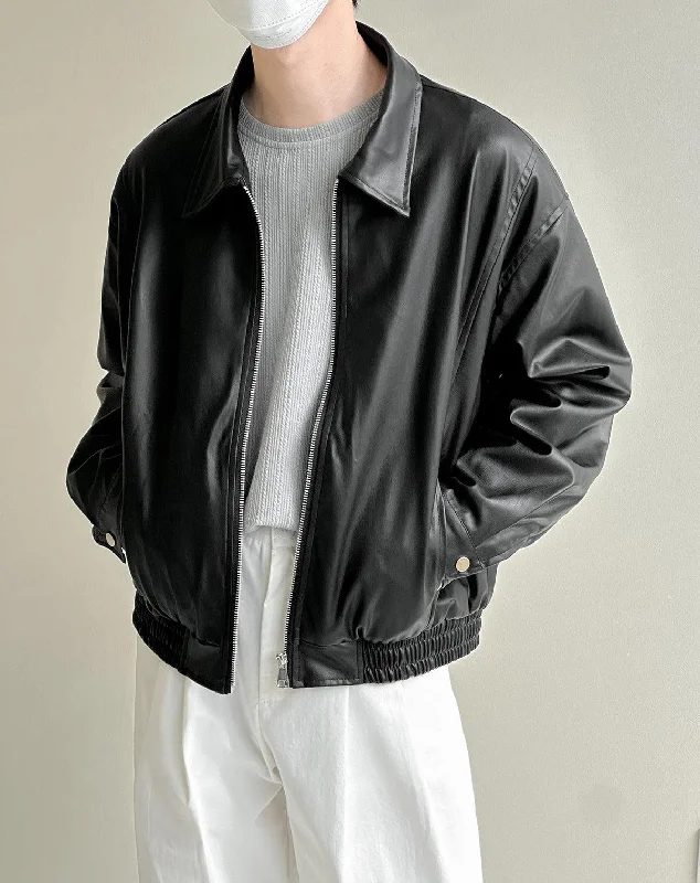 Slightly Flared Design Autumn Lapel Zip PU Leather Jacket