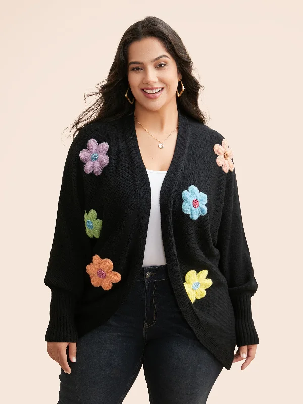 Skirt style Stereo Flower Design Drop Shoulder Cardigan