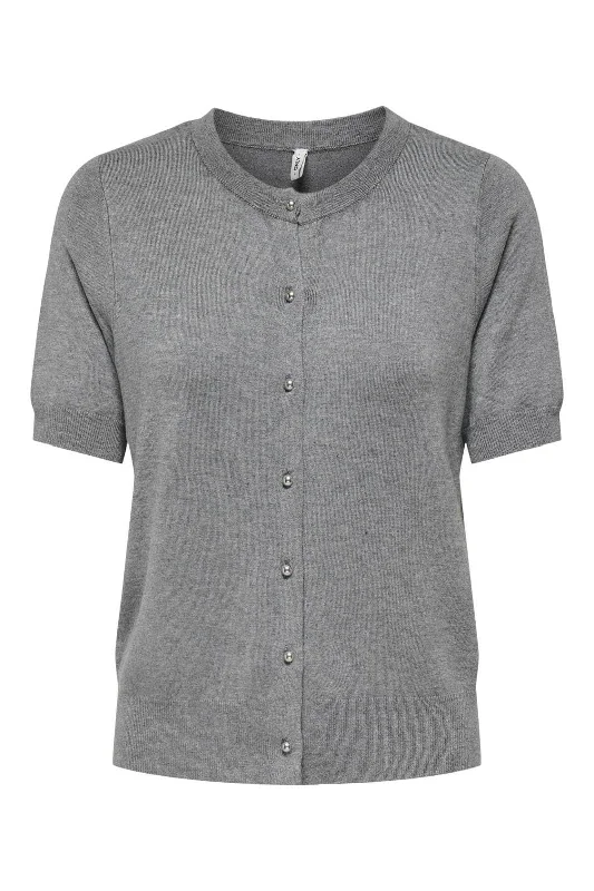 Breathable Comfort Only - Onlvenice Life Ss O-Neck Cardigan Knt - 4704202 Light Grey Melange Silver Button