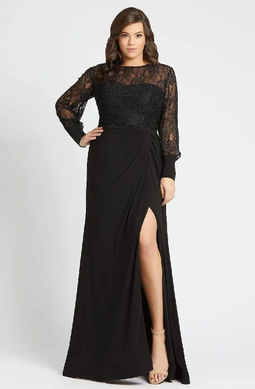 End Of The Year Mac Duggal Fabulouss - 67143F Laced Bodice Long Sleeves A-line Dress