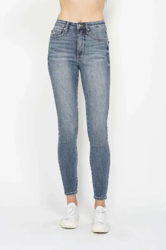Soft Style Judy Blue Full Size Tummy Control Contrast Wash Skinny Jeans
