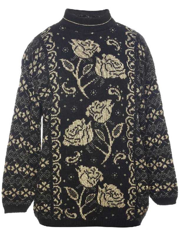 Multifunctional Style Floral Knit Jumper - L