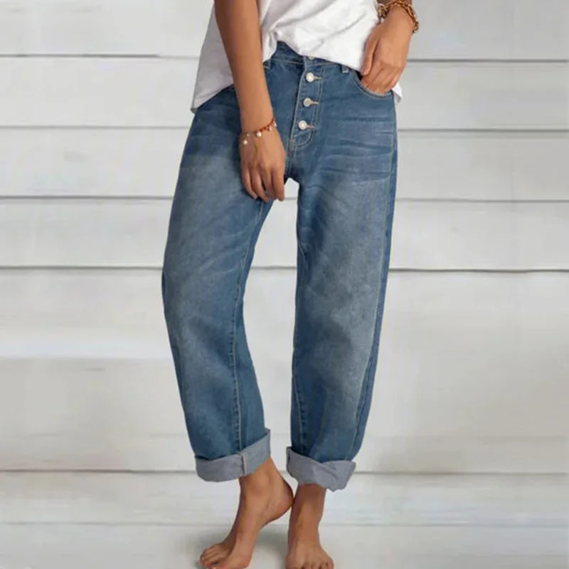 Sports suit style Simple Slim High-Waisted Denim Straight-Legged Pants Wholesale Women Pants