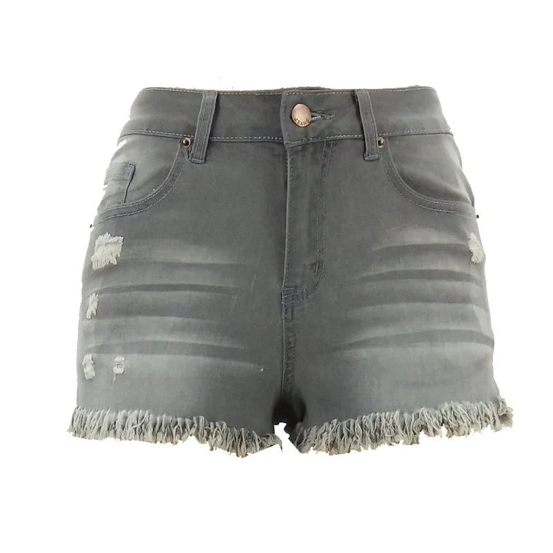 Everyday Comfort Distressed Stretch Denim High Waist Shorts For Women Wholesale Clothing N3823090500026