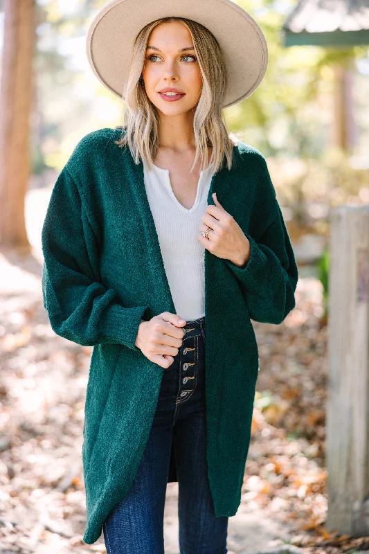 Sports Fitness Wear Thinking Of You Dark Green Bubble Sleeve Cardigan
