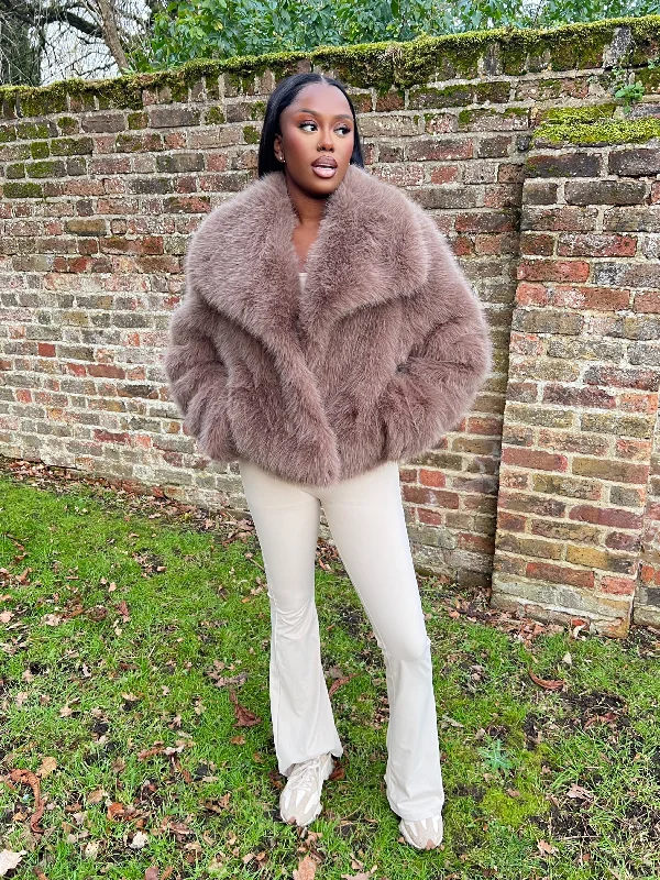 Denim Design Chocolate Premium Faux Fur Collared Jacket