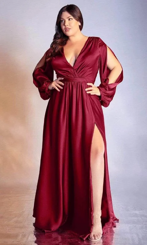 Minimal Style Ladivine 7475C - V Neck High Slit Long Evening Dress