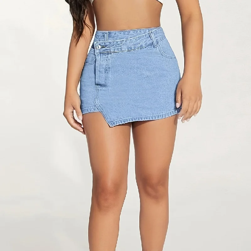 Round neck design High Waist Asymmetric Street All-Match Denim Shorts Wholesale Women'S Bottom
