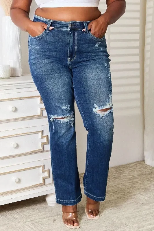 Street Style Judy Blue Full Size Mid Rise Hand Sand & Destroy Bootcut Jeans