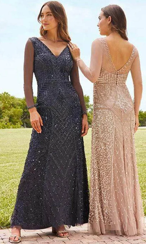 Cool Style Adrianna Papell Platinum - 40352 Beaded Long Sleeve Mesh Gown