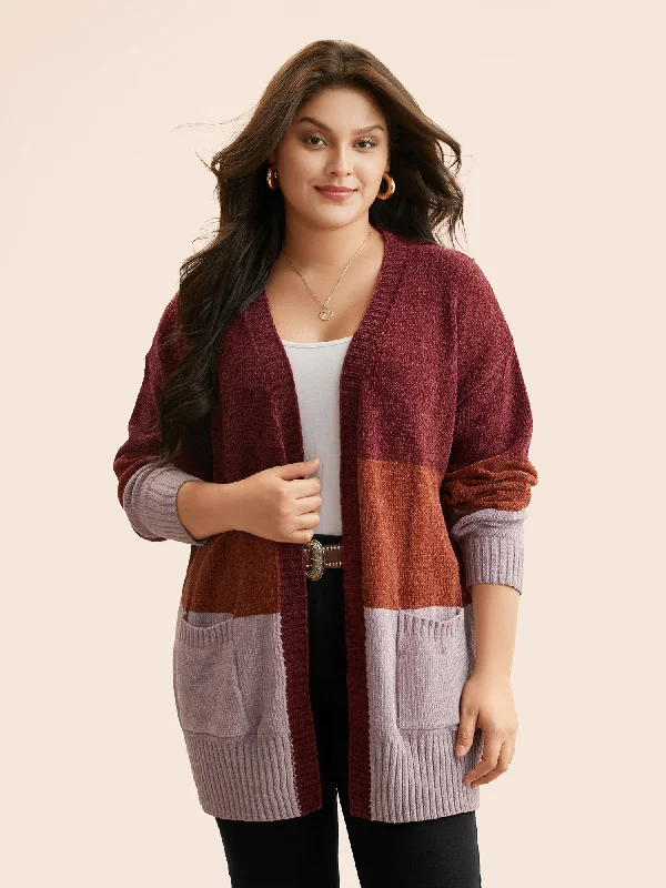 Daily Comfort Colorblock Contrast Patch Pocket Cardigan