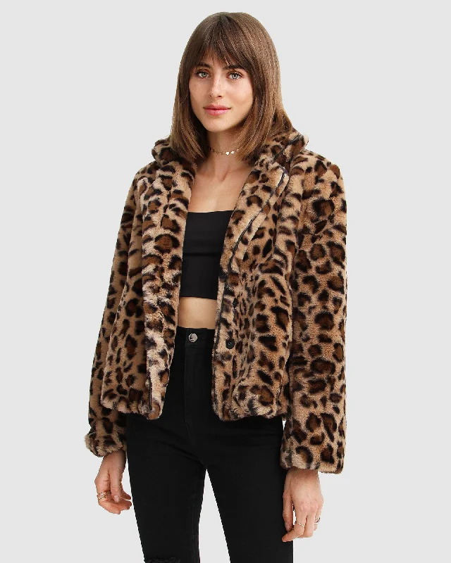 Goddess Style Last Call Leopard Faux Fur Jacket - Brown