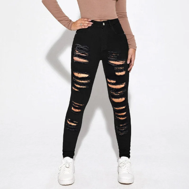 Classic Retro Low Waist Casual Street Fashion Personality Ripped Jeans Wholesale Women'S Bottom