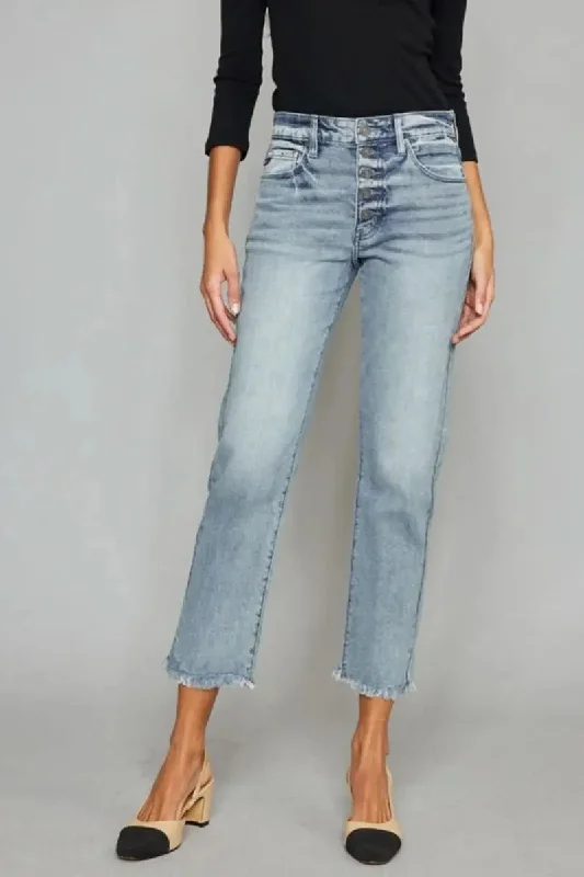 Sports fitness shoes Kancan High Waist Button Fly Raw Hem Cropped Straight Jeans