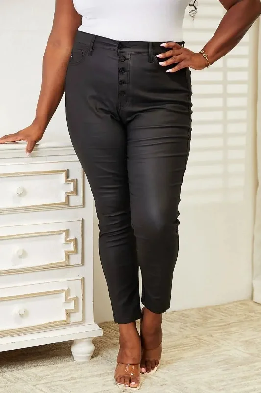 Sports Jacket Kancan Full Size High Rise Black Coated Ankle Skinny Jeans