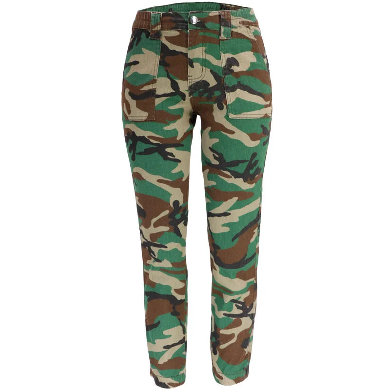 Comfortable Sweaters Fashion High Waist Solid Color & Camouflage Denim Calf Pants Wholesale Womens Clothing