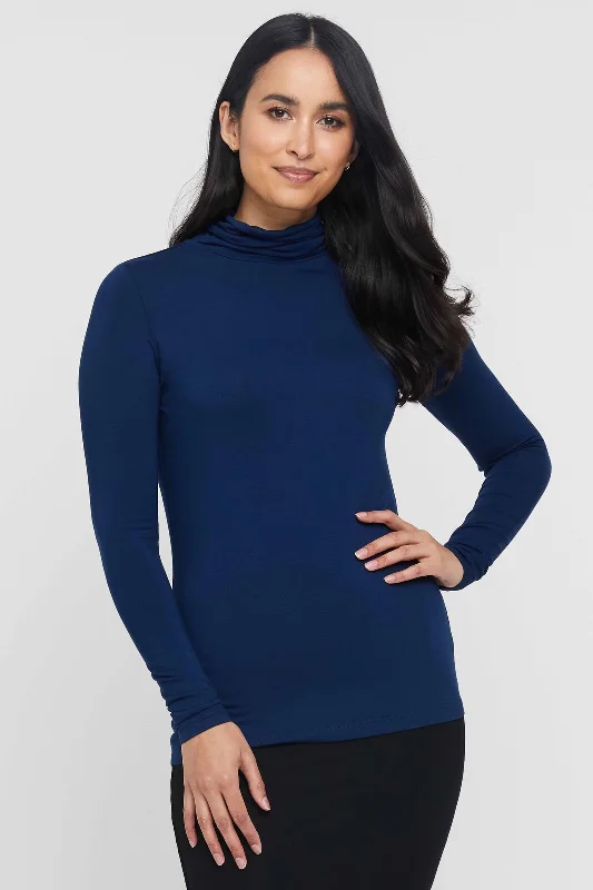 Fashionable Prints Bamboo Turtle Neck - Navy