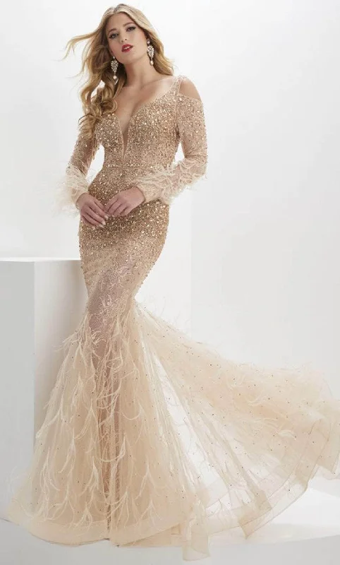 Sweet Breath Panoply 14153 - Long Sleeve Crystal Beaded Evening Gown