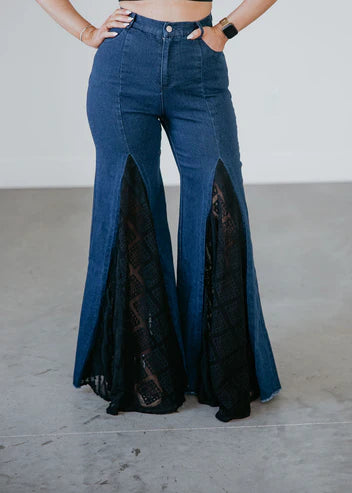 Wandering freely Pretty in Lace in Denim Wide Leg Jean