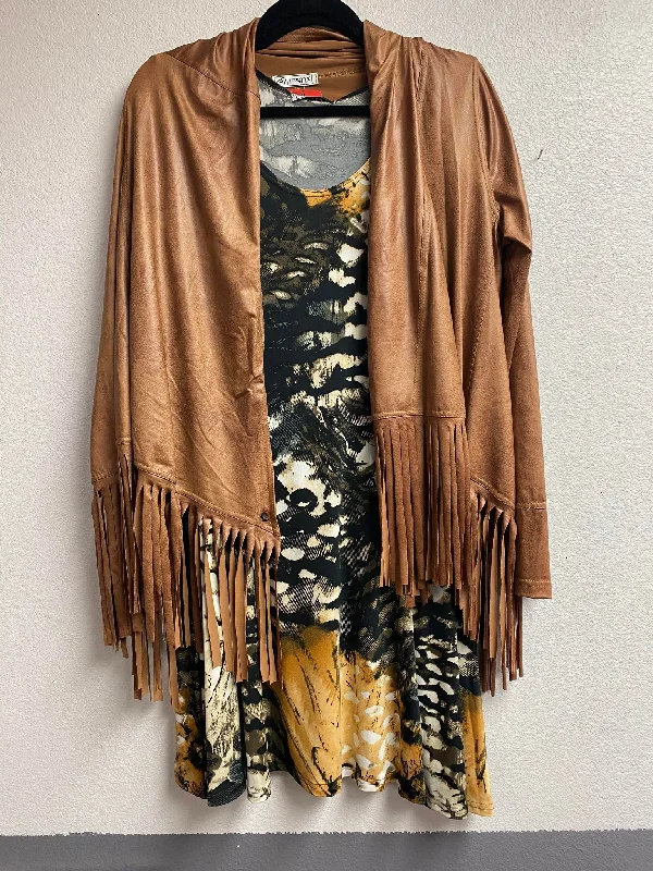 Retro Skirt Design Leatherette Fringe cardigan set