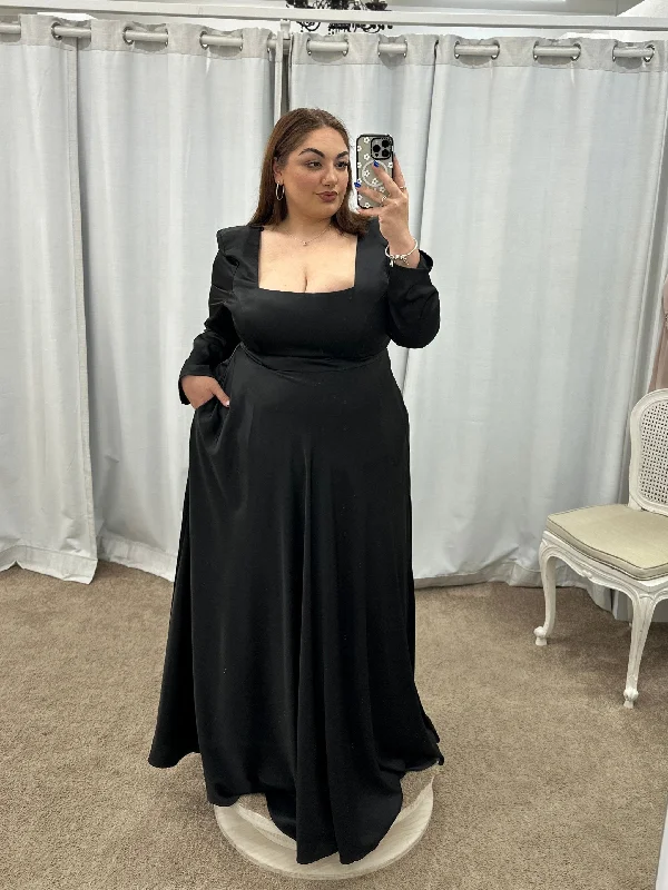 Simple Solid Color Charmaine Square Neck Long Sleeve Gown