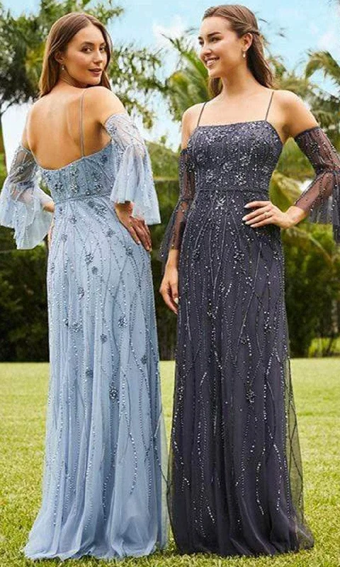 Economic Outlook Adrianna Papell Platinum - 40349 Straight Across Embellished Mesh Gown