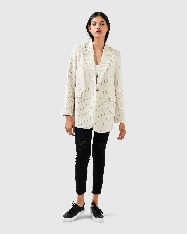 Fashionable Inner Wear Love & Mercy Striped Blazer - Beige