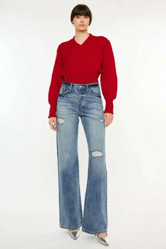 Relaxed Dresses Kancan Distressed High Waist Bootcut Jeans