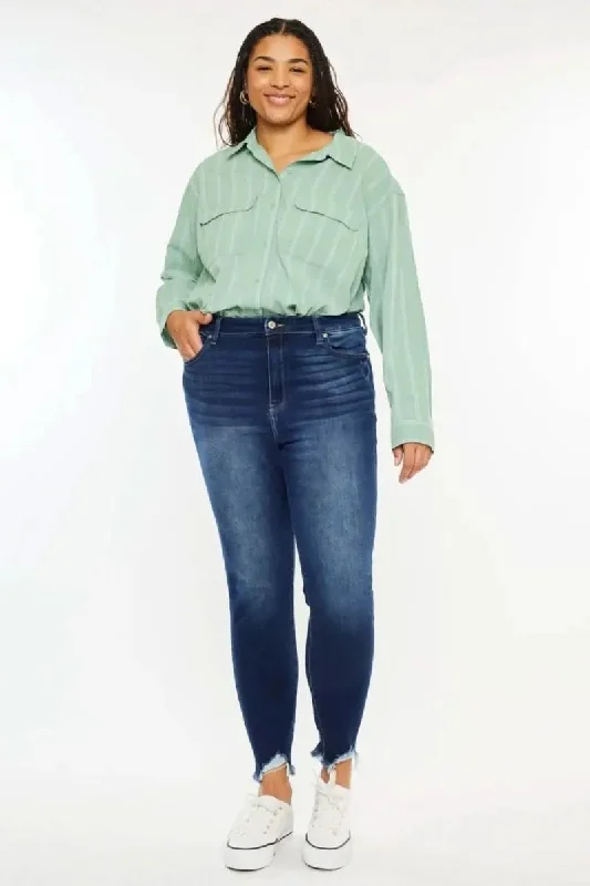Easy Chic Kancan Full Size High Rise Frayed Ankle Skinny Jeans