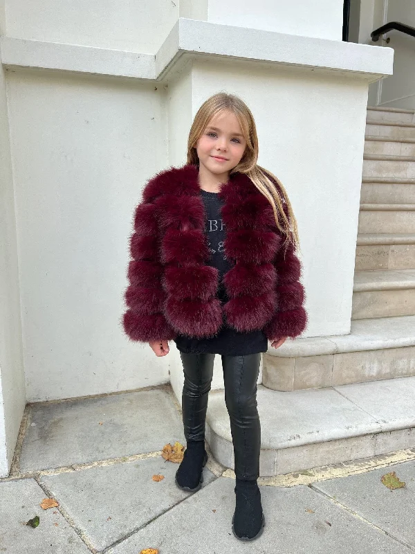 Romantic And Fresh Wine Red Childrens Faux Fur Coat