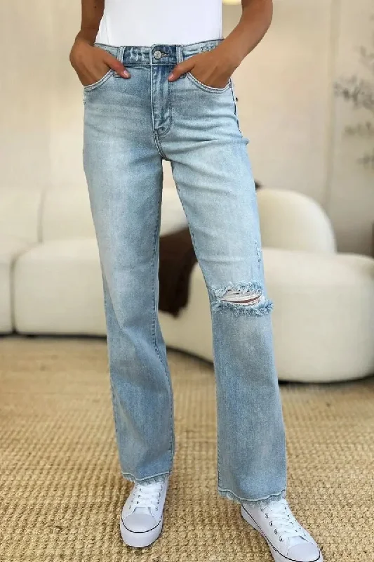 Classic Series Judy Blue Full Size High Waist Distressed Straight Jeans