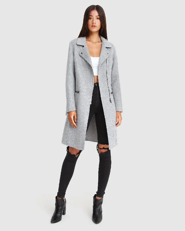 Elegant And Simple NEW FIT Last Chance Wool Blend Moto Coat - Grey Marle