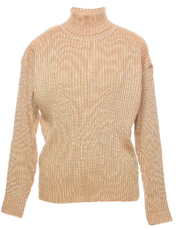 Noble And Elegant Lurex Thread Pattern Turtleneck Jumper - L