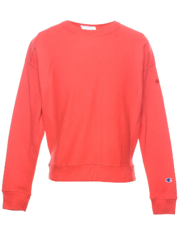 Embroidered Letters Champion Reverse Weave Plain Red Sweatshirt - M