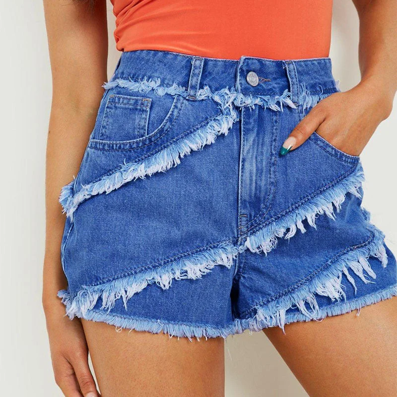 Stylish Ease Summer Tassel Denim Shorts Versatile Casual Wholesale Womens Clothing N3823090500056