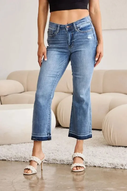 Casual Comfort Judy Blue Full Size Release Hem Cropped Bootcut Jeans