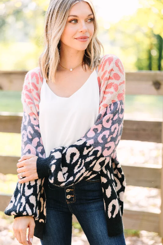 Hip-hop Style Feeling Alive Charcoal Gray Leopard Cardigan